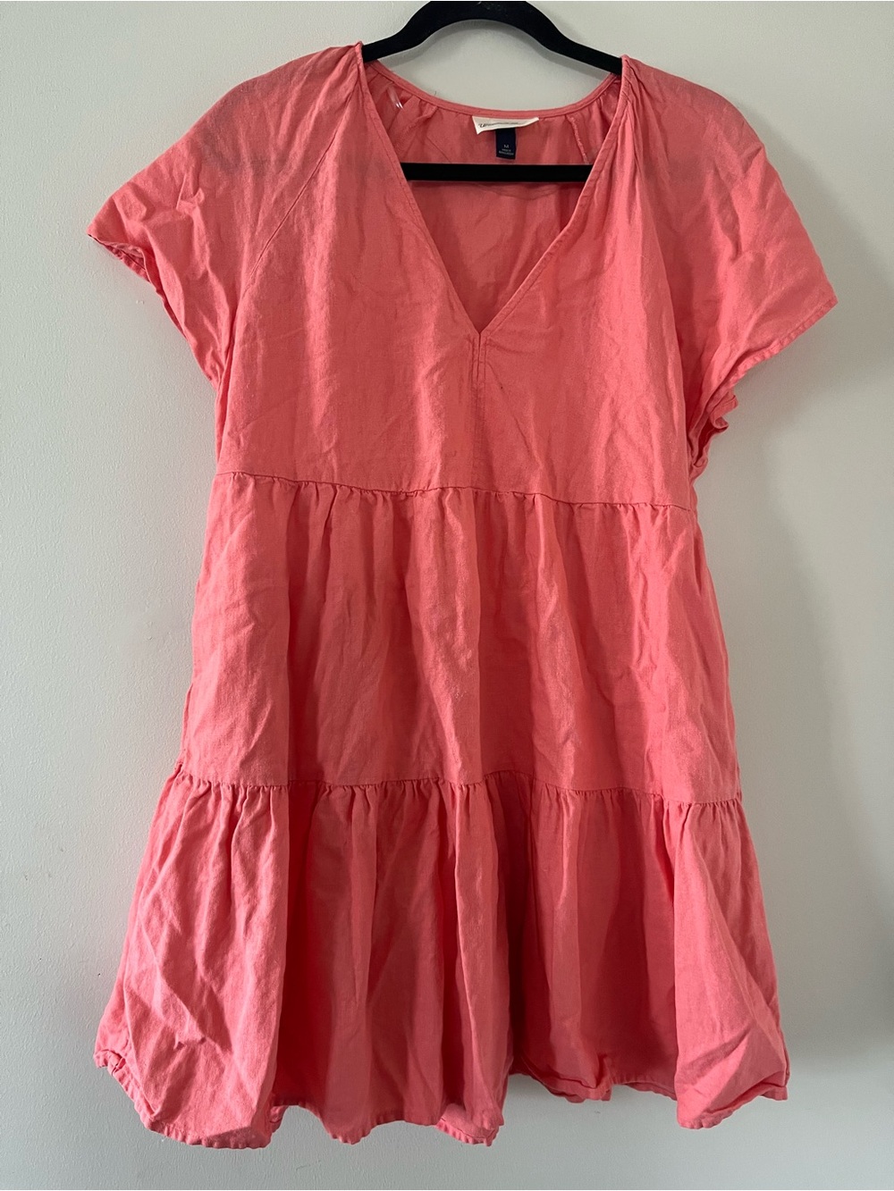 Universal Thread Coral Pink Linen Blend Tiered Mini Dress Medium Coastal Summer